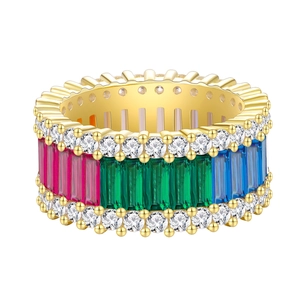 Wide 925 silver multi-color gemstone ring with 18k gold plating in studio lighting