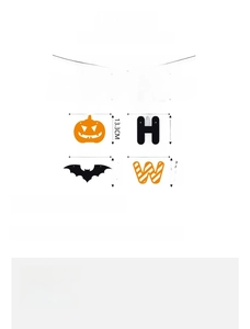 Size chart showing Halloween party banner dimensions for pumpkin and bat card decorations