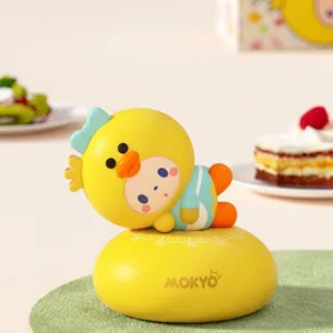 Detail of cute yellow duck mechanical kitchen timer featuring a 60-minute time scale dial