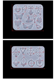 Detail view of butterfly and heart silicone earring molds with measurement dimensions