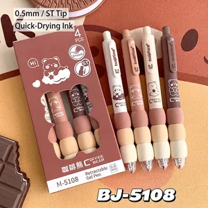 Detail of 0.5mm ST tip gel pens with soft sponge grip in coffee themed colors