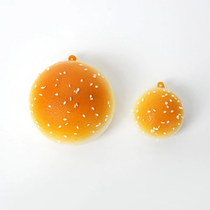 Squishy slow rebound PU hamburger keychain toy in large and small sizes with sesame seeds