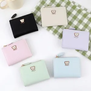 Cute bear pattern short wallets in pastel colors including pink blue and green