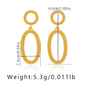 Detail view of 18K gold plated earrings showing exact dimensions of 4.2cm by 1.5cm