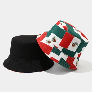 Cappello a secchiello reversibile con lato nero tinta unita e stampa bandiera del Messico