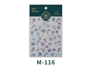 Detailed holographic laser nail stickers with iridescent shell and dolphin motifs