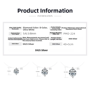 Detailed size chart for S925 sterling silver Moissanite pendant with D color stones