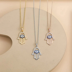 Collane Mano di Fatima in argento 925 con occhio del male in oro, argento e rosa