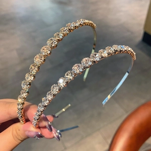 Elegant thin rhinestone headband set in gold and silver finish for women's hair styling