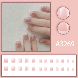 Short square pink French tip press-on nails set with 24 pieces for daily wear