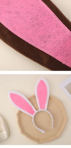 Detail of pink felt and white plush bunny ear headband with fine stitching texture