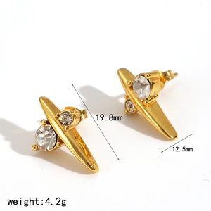 Detailed view of 18k gold plated stainless steel stud earrings with zircon dimensions