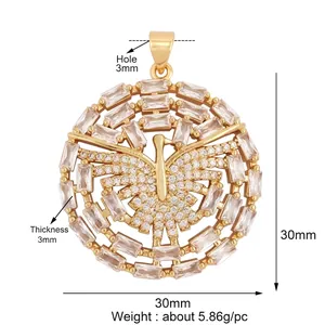 Detailed dimensions of 30mm gold-plated butterfly pendant with cubic zirconia stones