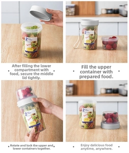 Step-by-step usage guide for portable double-layer salad and yogurt snack container