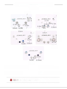 Size chart showing detailed dimensions of butterfly and heart earring sets in silver