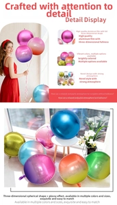 Macro detail of high-gloss 4D round aluminum foil balloons with metallic color gradients