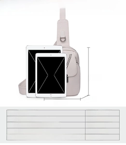 Dimensions détaillées du sac de poitrine en cuir blanc, hauteur 22cm et largeur 15cm