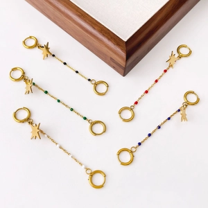 Bohemian stainless steel star drop earrings in gold with colorful bead chain accents