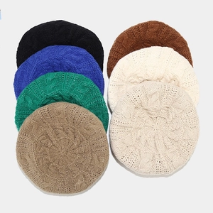Chic multi-color cable knit beret hats for women in thick autumn winter warm styles