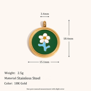 Detailed size specifications for the 18K gold plated flower pendant in stainless steel