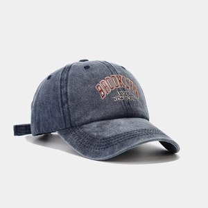 Vintage navy blue washed cotton baseball cap with Brooklyn 1898 embroidery art