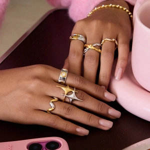 Minimalist Bicolor Gold Silver Stainless Steel Rings Star Geometric Waterproof Hypoallergenic Fashion Jewelry For Women
