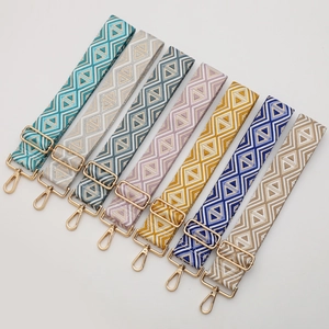 Adjustable 5cm wide ethnic style crossbody bag straps with geometric embroidery and gold clips