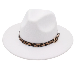 Fedora Hat Leopard Print Belt Buckle Wide Brim Jazz Cap Vintage Elegant Cotton Blend Felt Stage Performance Fashion Headwear