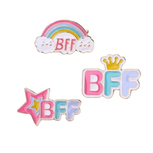 Cute enamel BFF rainbow heart pins set in macaron colors and gold zinc alloy finish