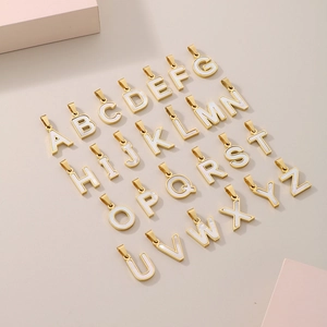 Initial Pendant Necklace Stainless Steel 18K Gold Plated White Mother Of Artificial Pearl Shell Alphabet A-Z Jewelry For Women