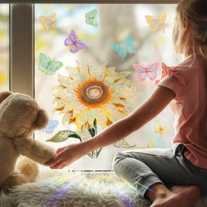 Rainbow sunflower and butterfly window stickers made of holographic prism vinyl film