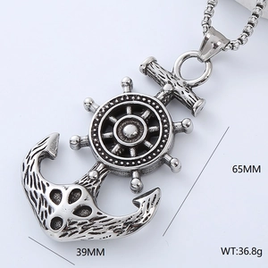 Macro view of vintage silver nautical anchor pendant with dimensions 65mm and 39mm