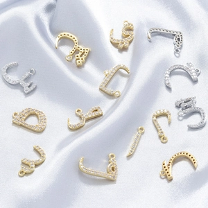 Arabic Letter Pendant Copper Zircon Inlaid Vintage DIY Jewelry Accessories For Women Elegant Shiny Gold Silver