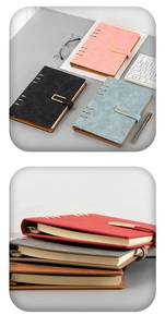 Detail of A5 business loose-leaf notebook with metal buckle and multi-color stacked design