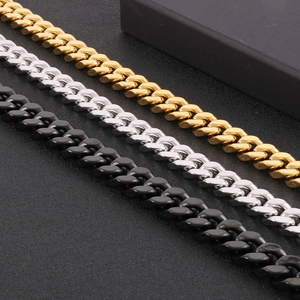 Bracelet gourmette hip hop pour homme en acier inoxydable or, argent et noir fini
