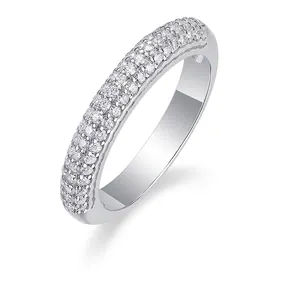 Three-row pavé moissanite ring set in 925 sterling silver with a polished finish