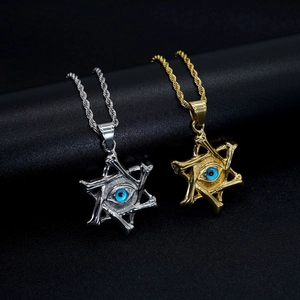 Hip Hop Titanium Steel Hexagram Evil Eye Pendant Necklace Gothic Bone Design Bone Star Necklace Jewelry For Men Women