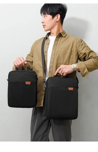 Detailed comparison of two sizes for the men's black oxford business messenger bag