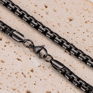 Black stainless steel Venetian box chain necklace for men with a secure lobster clasp
