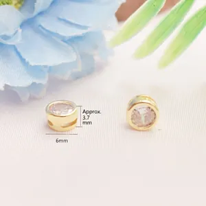 Cuentas espaciadoras de circón redondas de oro de 14K de 6mm para joyería DIY