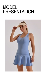 Detailed view of light blue pleated tennis dress with elastic high-performance fabric