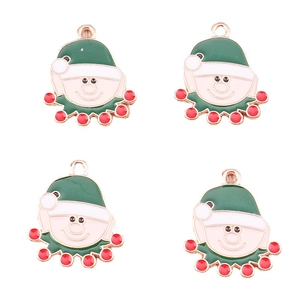 DIY Christmas Santa charms for necklaces, 10-piece pack made of gold-plated enamel alloy