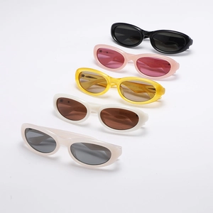 Fashionable retro oval sunglasses for women in multiple colors with slim plastic frames