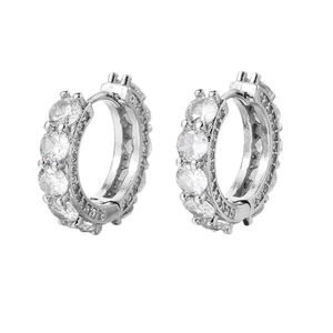 Hip hop silver hoop earrings for men with micro-paved white cubic zirconia stones