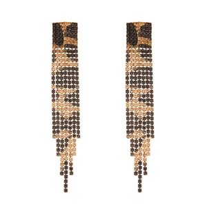 Luxury leopard print crystal fringe earrings with rectangular sparkling gemstones