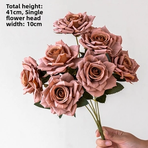 Detail of faux silk rose bouquet with 41cm total height and 10cm wide flower head