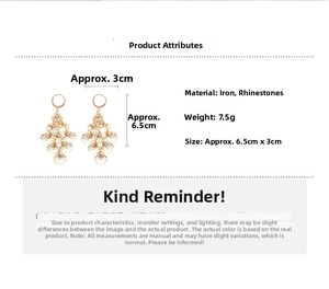 Golden shell earrings with multi-layer rhinestone tassels showing 6.5cm length and size detail