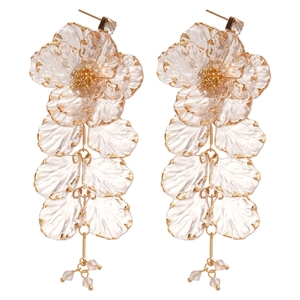Elegant floral tassel earrings with acrylic petals and sparkling silver needle studs