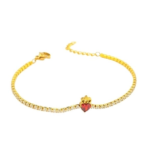 Titanium steel jewelry set with gold heart necklace and zircon crown bracelet