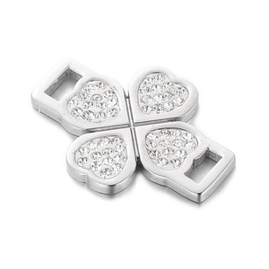 Silver clover charm with pavé cubic zirconia for DIY jewelry making and necklaces